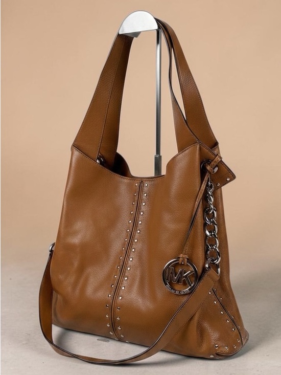 Michael Kors Handbags - Michael Kors Brown Leather Studded Hobo Shoulder Bag MK Charm